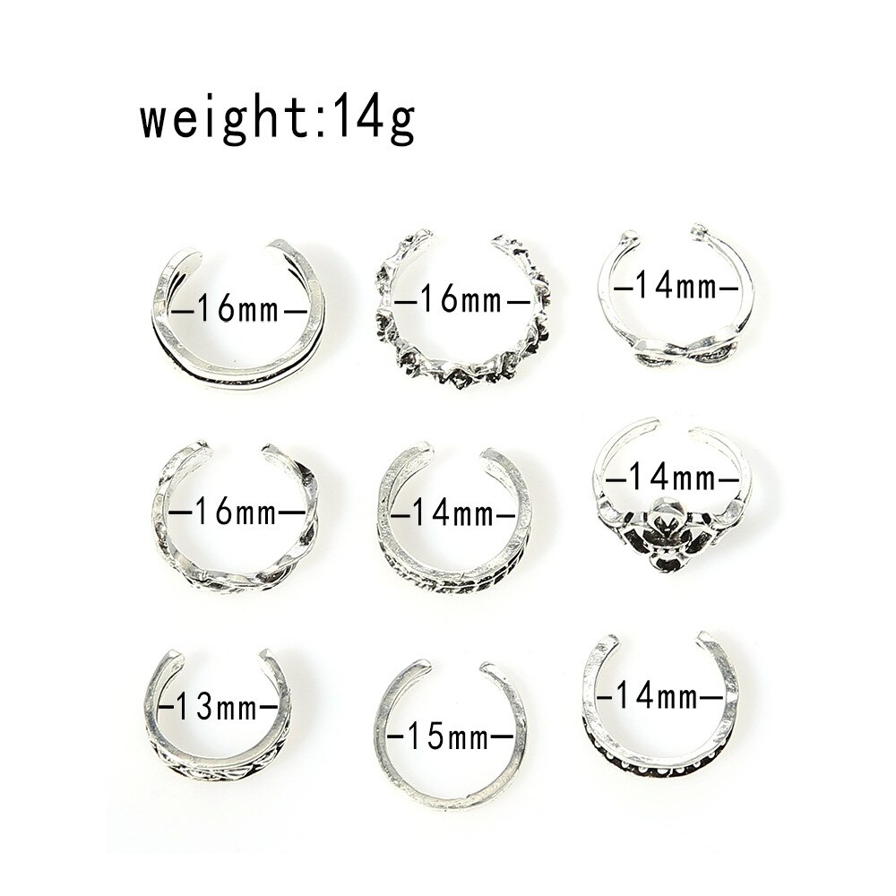 9 kpl hännän jalan sormisormus säädettävät avoimet kaiverretut varvassormukset naisten tytölle kesä rantaloma kunuckle korut