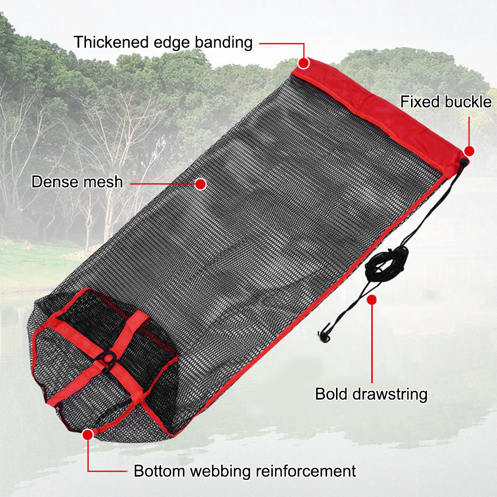 Foldbar fiskenetpose nylon lille gitterbur fiskenet bundt mund fiskeri levende fisk kurv mesh snøre bærbar taske