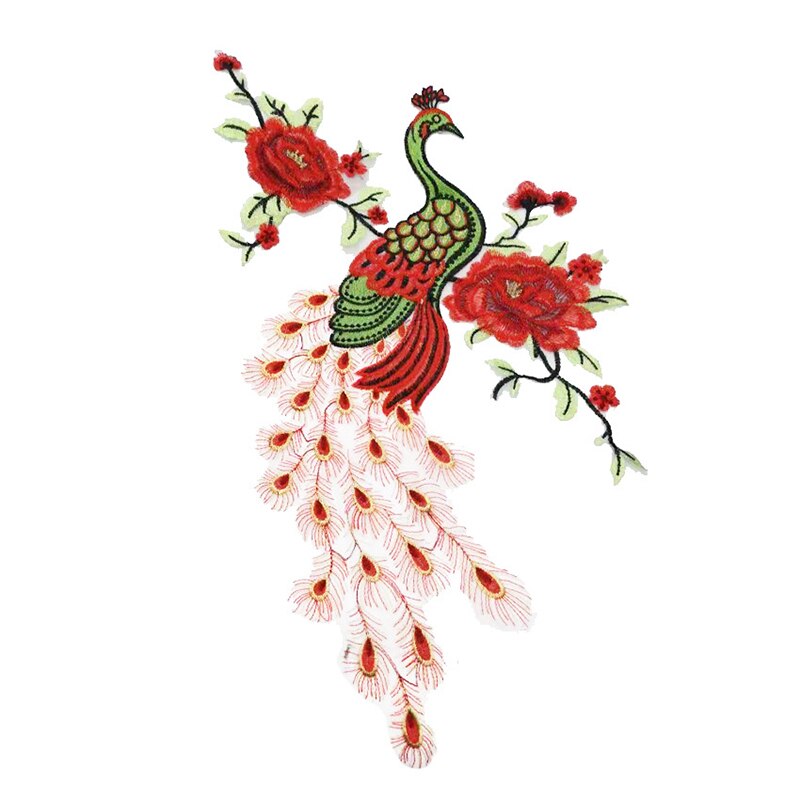 Pfau Patch NäHenne auf Kleidung Stickerei Applikationen Blumen DIY NäHenne Kleidung Flecken Großen Aufkleber Stickerei Blume Ich bin Knopfloch: rot