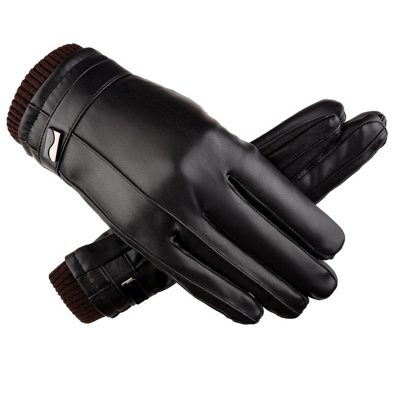 Men's Leather Gloves Winter Warm Touch Leather Screw Riding Gloves Waterproof Wind-Resistant Korean-style Plus Velvet Thick