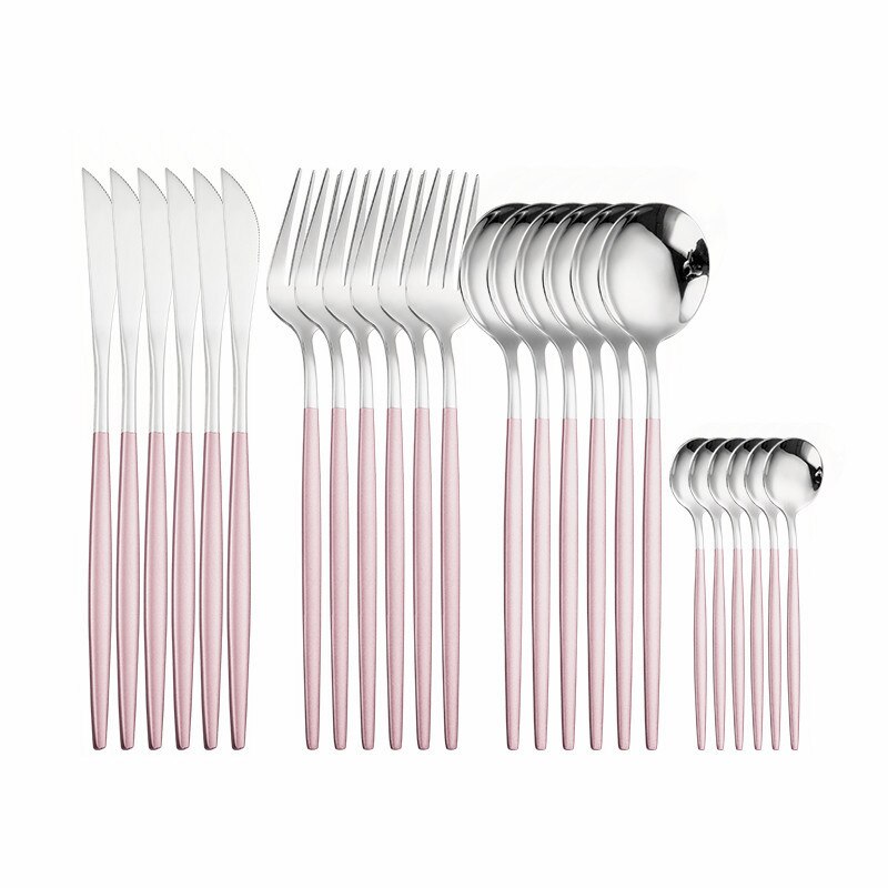 24 pçs conjunto de talheres de ouro 18/10 talheres de aço inoxidável conjunto faca garfo colher conjunto de utensílios de mesa máquina de lavar louça louça segura conjunto caixa de presente