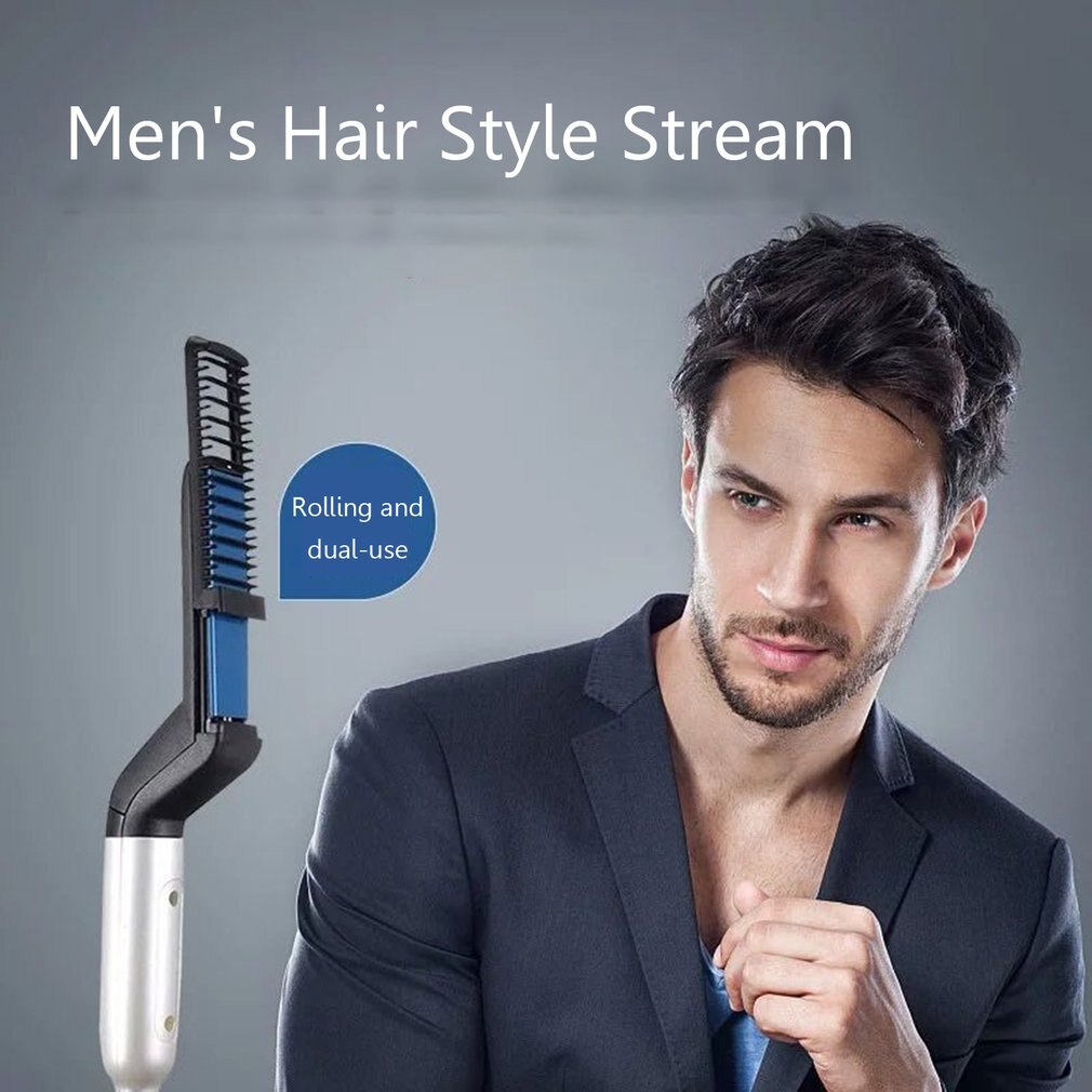 Man styling kammar rakt hår kam snabb skägg styler kam multifunktionell rätning lockigt hår kam keramisk jonuppvärmning