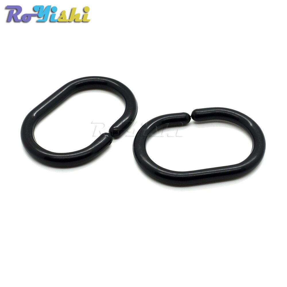 Anillo de ducha de plástico negro, hebilla de gancho para accesorios de cortina, 58x40,5mm