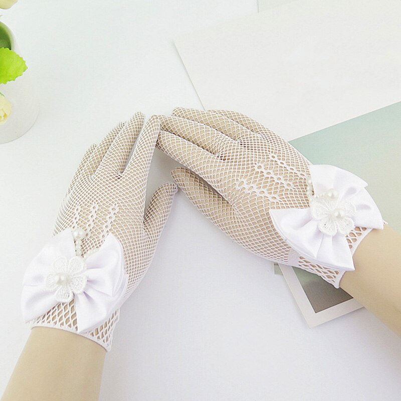 Gants blancs en maille et dentelle pour filles, 1 paire, mitaines fines de princesse pour enfants, de fête à la
