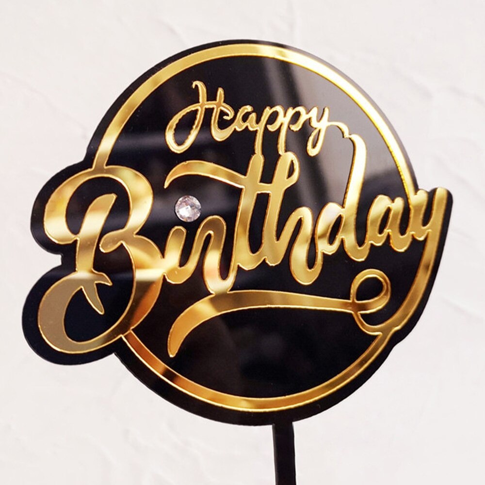 Ouro rosa preto acrílico mão escrita feliz aniversário bolo topper sobremesa decoração para festa de aniversário presentes encantadores fornecimento de cozimento: 2