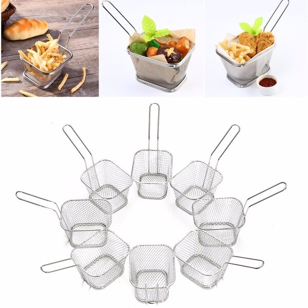 Mini French Deep Fryers Basket Net Mesh Fries Chip Kitchen Tool Stainless Steel Fryer Home Mini French Fries Baskets Strainer