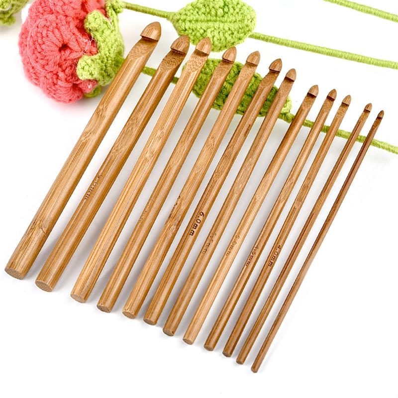 Gancho de ganchillo con mango de bambú, hilo de tejido de aguja de tejer artesanal, 3-10mm para agujas de tejer hechas a mano, hilo de tejido artesanal