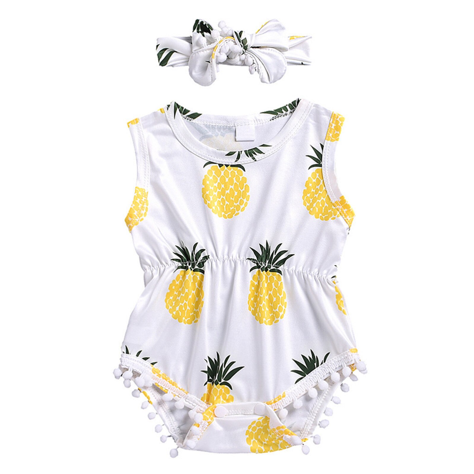 Vêtements d'été pour bébés filles et garçons, body à franges, bandeau ananas, tenue florale sans manches, combinaison 2 pièces,