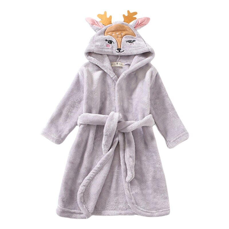 Albornoz con capucha para bebé y niña, bata de baño de dibujos animados de ciervo, Toalla de baño bordada, ropa de invierno para bebé, ropa de dormir: H / 4-5Years old