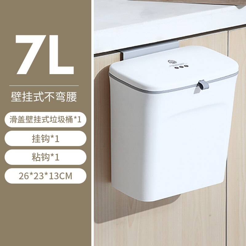 Cubo de basura antiolor para cocina, tapa de reciclaje de plástico para colgar, montaje en pared, color blanco, 9l: Style 5
