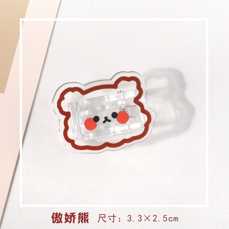 2Pc Transparant Acryl Clips Schattige Beer Bloem Briefpapier Test Papier Clip Snacks Afdichting Clip Kawaii Foto Kaarthouder: 1