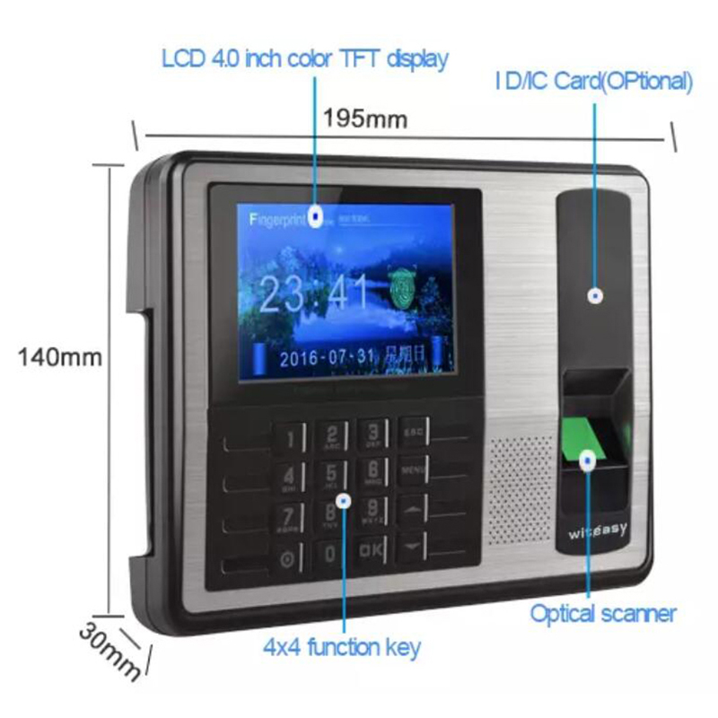 1000 Gebruikers Kantoor Werknemer Dagonderwijs Machine Biometrische Vingerafdruk Code Wachtwoord Usb Tcp/Ip RJ45 Rfid Kaart Batterij