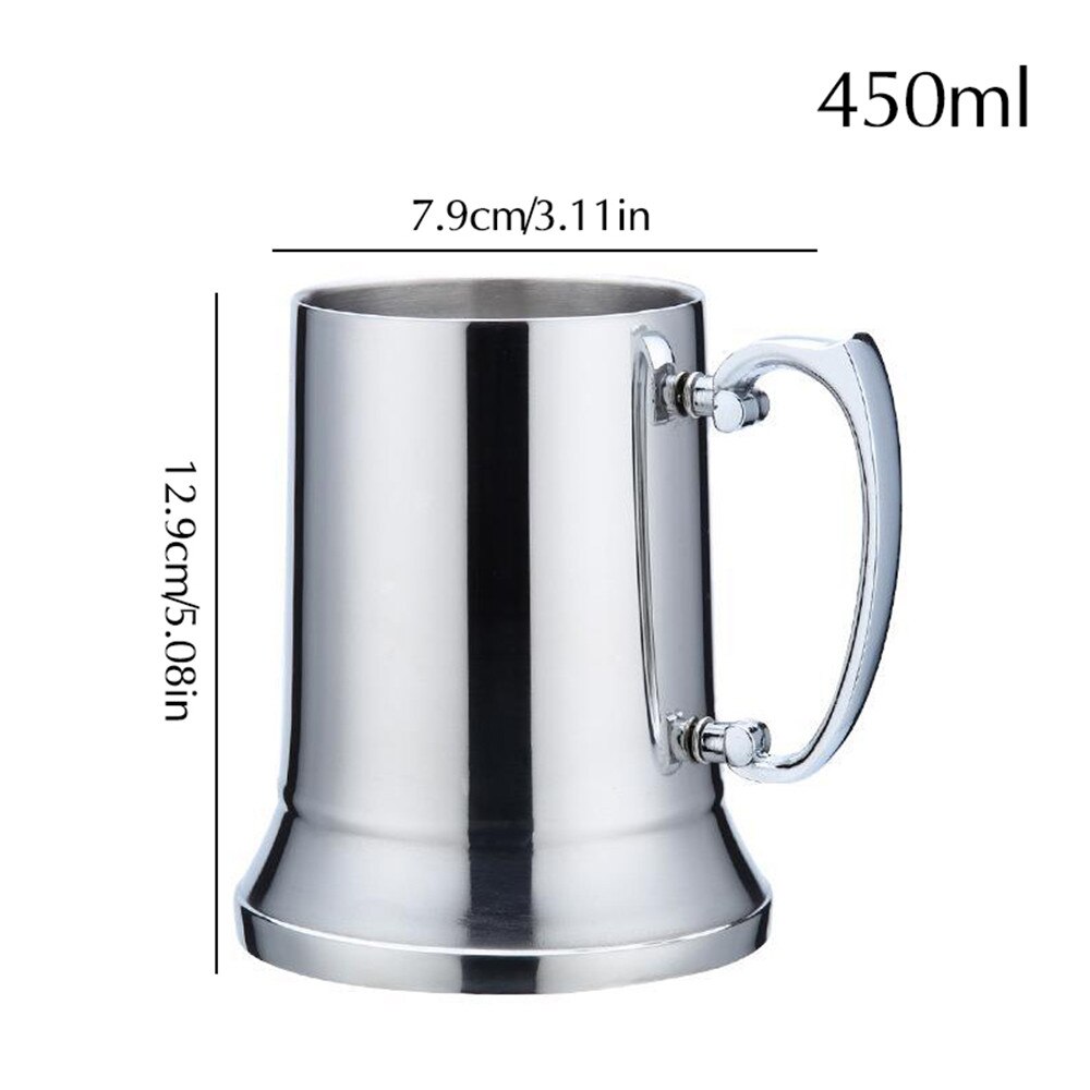 Tankard Stein Double Wall Stainless Steel Beer Mug Cocktail Breakfast Milk Mugs with Handgrip Coffee Cup Bar Tools Drinkware: 450ML