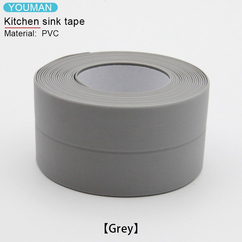 PVC 3.2m Crack Self-adhesive Tape For Bathroom and Kitchen Decoration Anti-mildew Waterproof Sealing Sink Tape Wallpaper Border: Grey 3.8cm