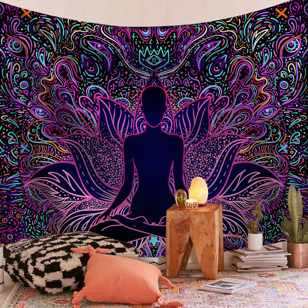 Indisk mandala väggbonad gobeläng boho väggduk gobelänger dekor psykedelisk hippie bohem väggmatta sovrumsdekoration: 200 x 220cm / Lila grå