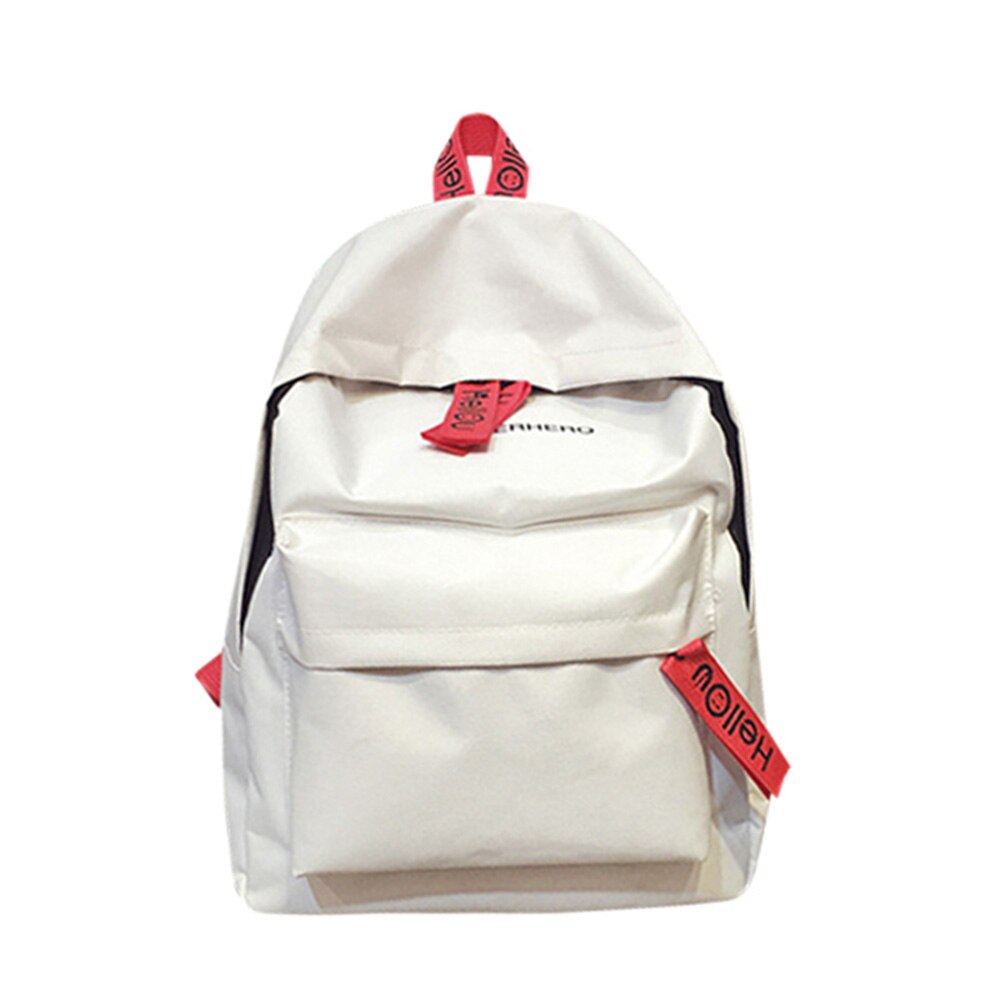 Mulher viagem mochila lona letras zíper mochila senhora mochilas casuais ser88: WHITE