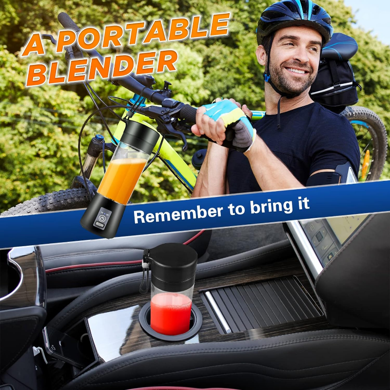 Bärbar mixer, personlig mixer med usb-laddningsbar funktion, minimixer för shakes och smoothies, stark skärkraft med 6 blad