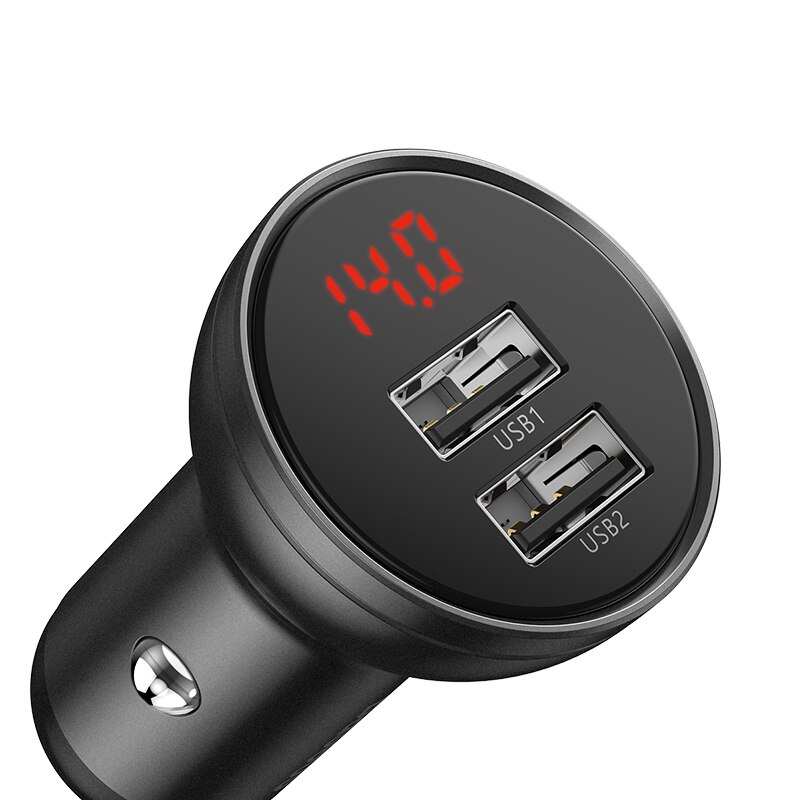 Baseus 24W Dual USB Car Charger Phone Charging With All Metal Digital Display 4.8A Car Cigarette Lighter for iPhone Fast Charger: Grey