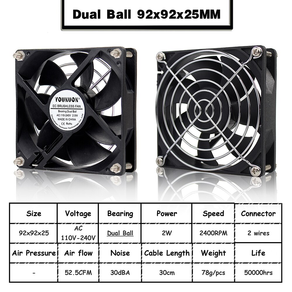 1Pcs Ec Brushlee Fan 6025/8025/9225/12025/12038/12032 Ac 110V 115V 120V 220V 240V Cooling Cooler Fan: EC 9225 Dual Ball