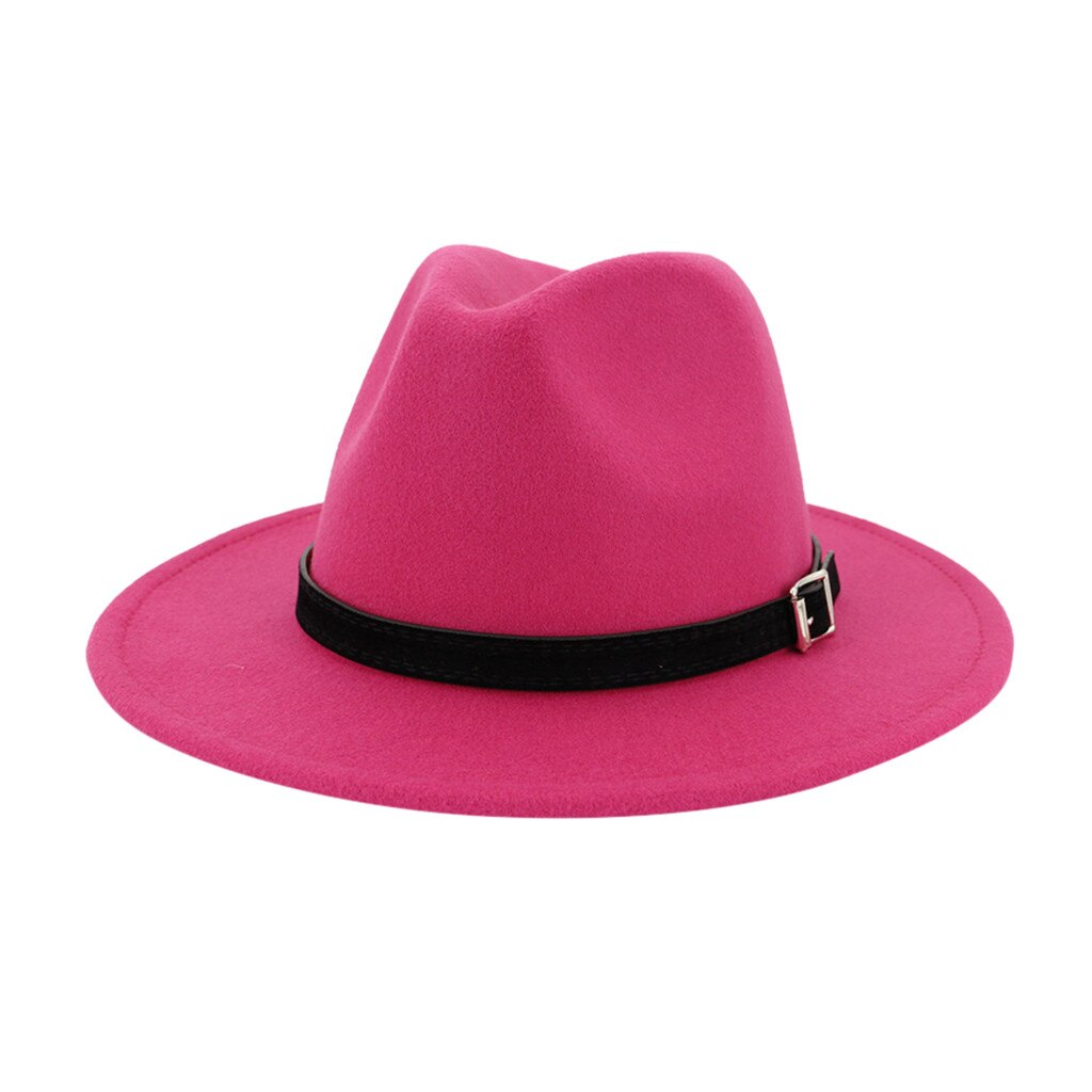Bonnet en laine pour hommes Vintage # N | Gangster Trilby feutré, chapeau Fedora à large bord, hommes dame automne ceinture, Jazz casquettes: Hot Pink