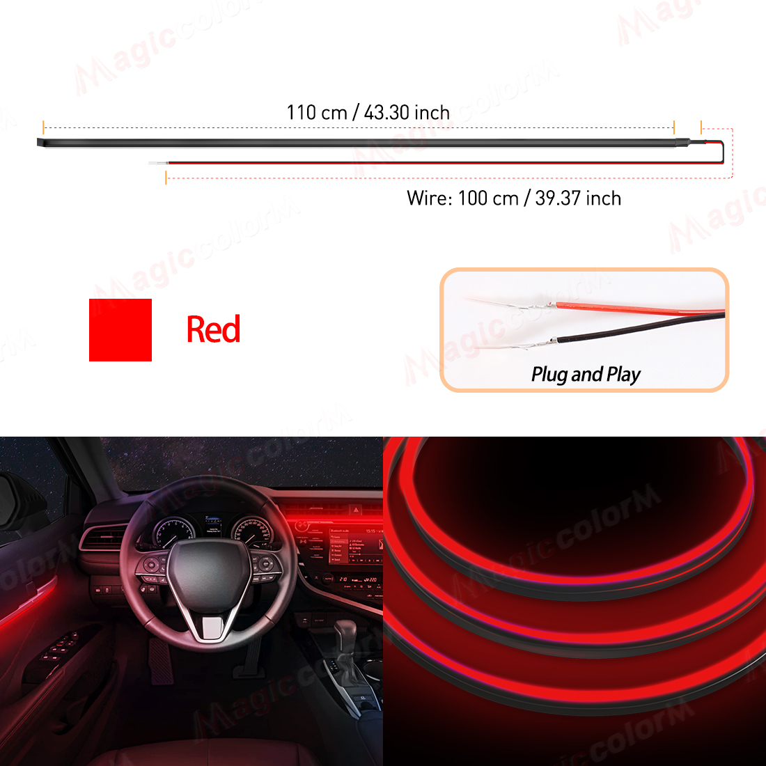 EL Wire Car LED Ambient Light Car Interior Decorative Lamp For Universal DIY Flexible Hidden Cuttable Colour Acrylic Strip 110cm: RGB