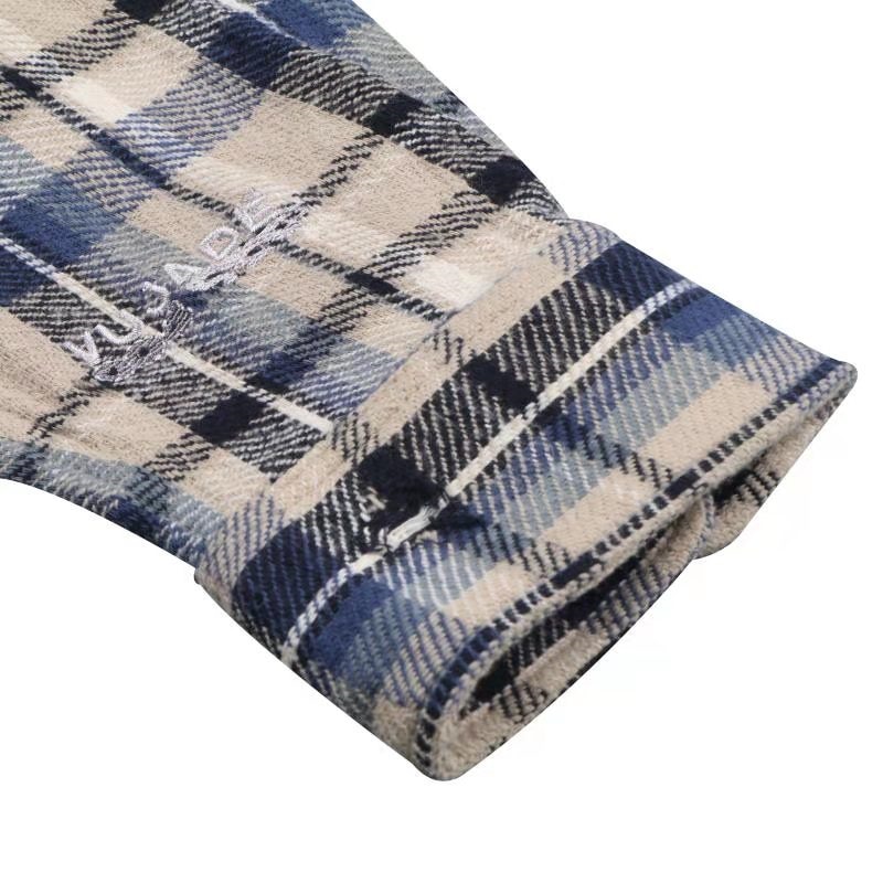 Oversized Plaid VUJADE kenijima Shirts Men Women 1:1 Destroy Plaid Shirt Flannel VUJADE Pocket Blouse