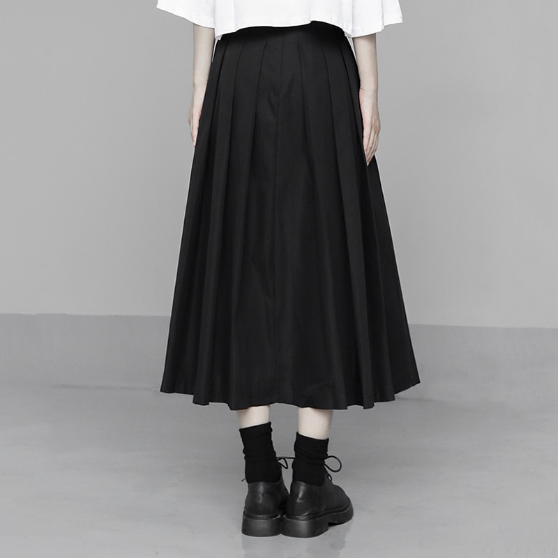 [EAM] taille haute noir poche fendue Joint plissé tempérament demi-corps jupe femmes marée printemps automne 1U326