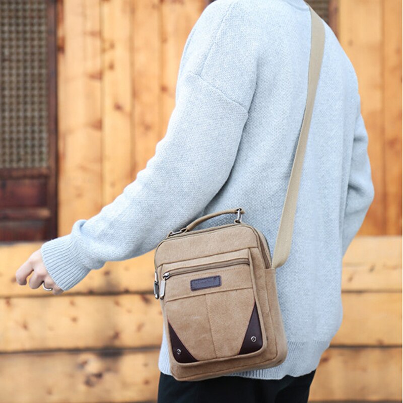 Men's Casual Shoulder Bag Solid Color Business Messenger Bag Simple Large Capacity Multi-purpose Canvas Bag
