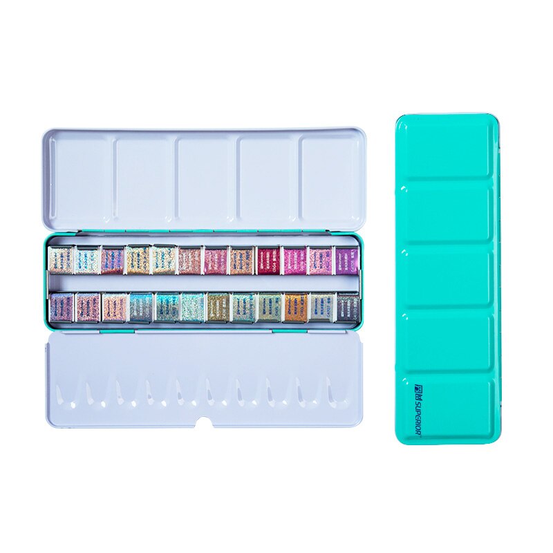 Professionele 12/24/48 Kleuren Parelmoer Aquarel Verf Set Pigment Effen Verf voor Kunst Levert: 24 colors blue