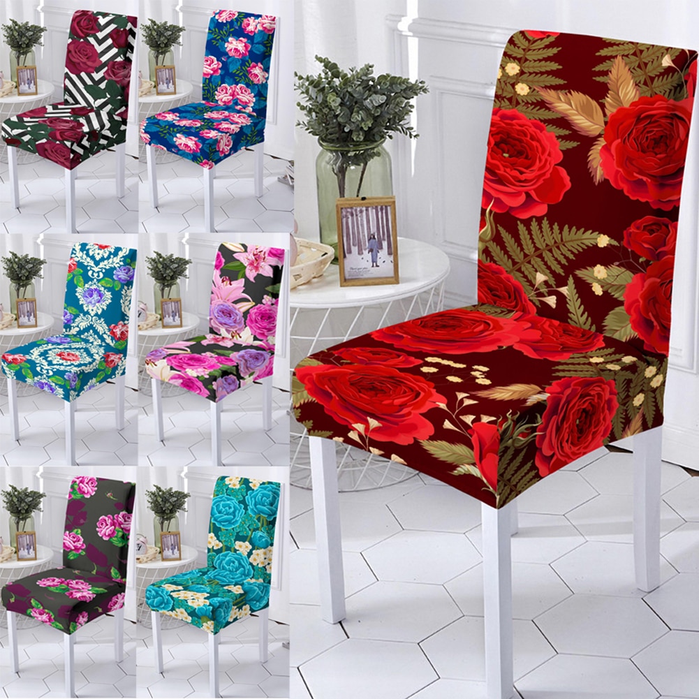 Elastisk spandex rose flower stol överdrag hög rygg stol skyddsfodral för resterant bröllopsfest matsal dekoration