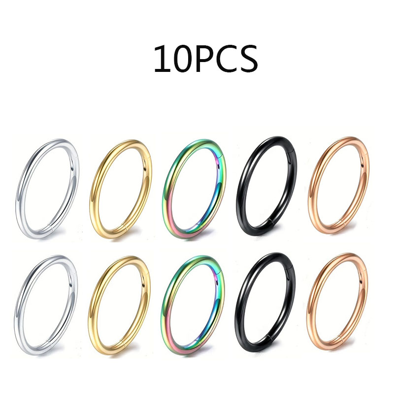 5/10Pcs 16G Nose Ring Hoop Stainless Steel Hinged Nose Rings Septum Clicker Tragus Helix Cartilage Daith Rook Earring Piercing