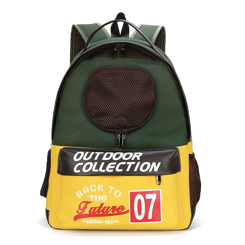 Moorpet Mode Canvas Tas Huisdier Slijtvaste Water Proof Outdoor Draagbare Kat Rugzak Kat Accessoires Kat Carrier: Dark green and yello