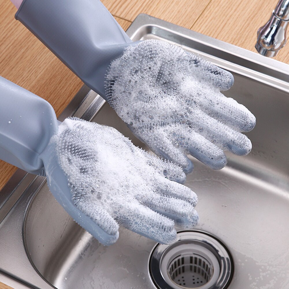 Guantes de limpieza para cocina lavavajillas, esponja de goma de silicona mágica, estropajo para el hogar,