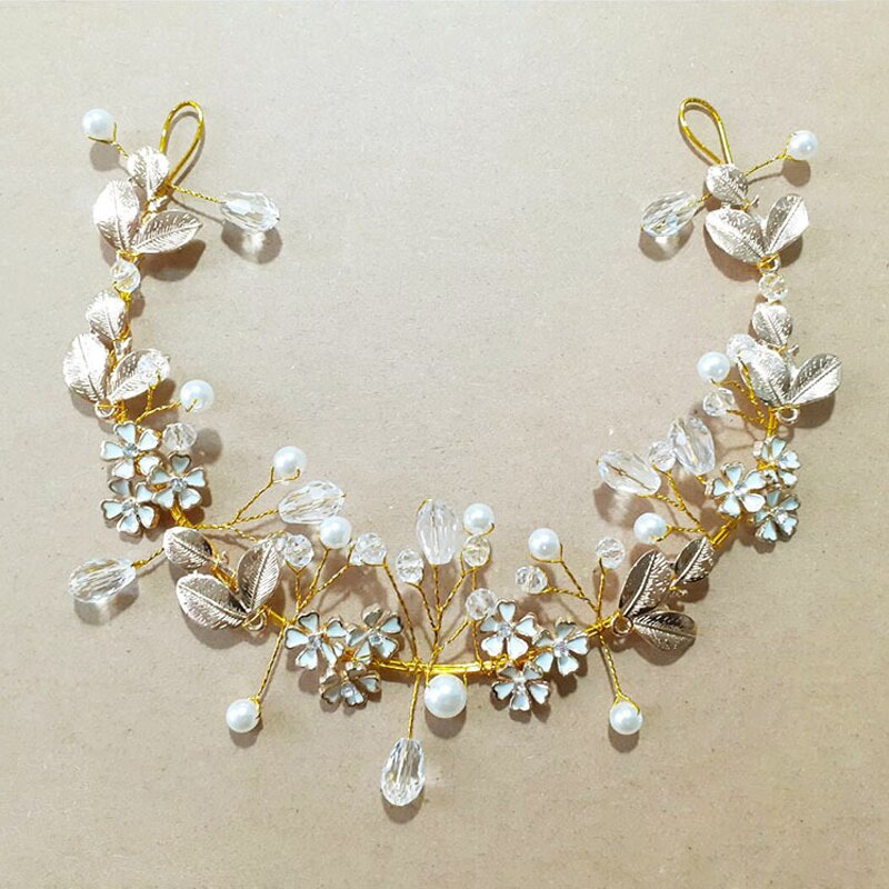 Wedding Headdress Bride Headpiece Crown Headwear Pearl Head Band Handmade Romantic Flower Hair Jewelry Accessories: 3