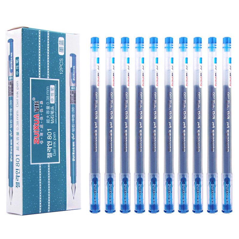 ZUIXUA 12pcs Gel Pen 0.38mm Black Blue Red Ink Pens Large Capacity Writing Smooth School Student Pens Office Stationery: 12pcs0.38mm DarkBlue