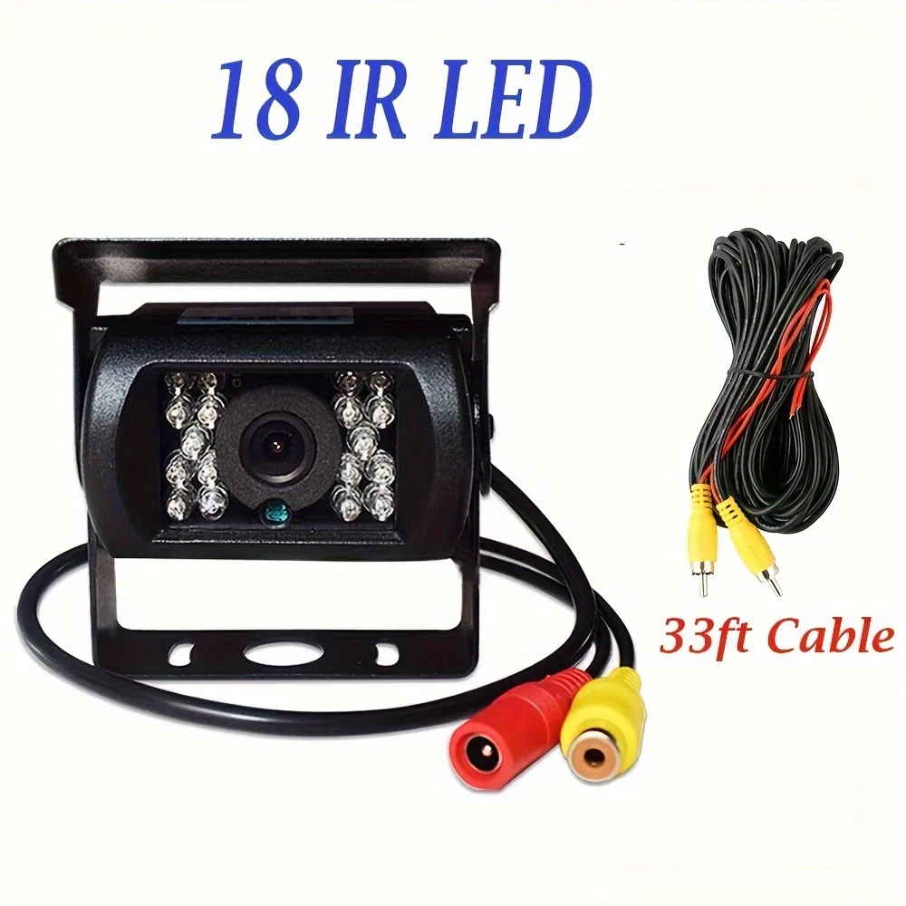 Cámara de respaldo para camión, videocámara de respaldo de alta resistencia, 18 LED IR, vista trasera de coche, autobús, camión, remolque, Pickup12V, 24V + Cable RCA de 393,7 pulgadas