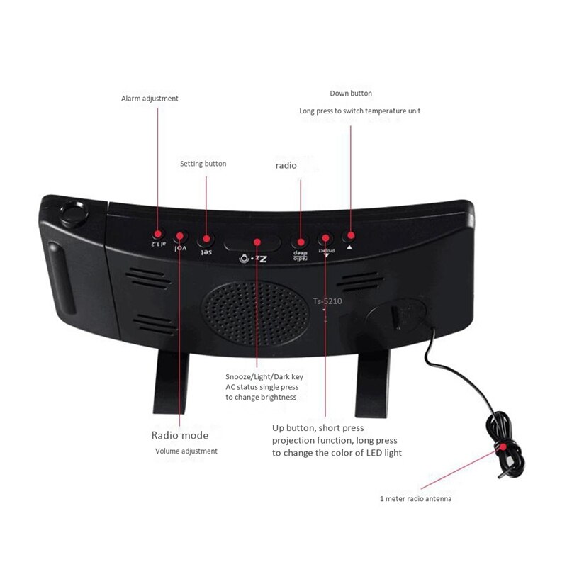 Projection Alarm Clock, LED Large Digital DisplayDual Alarm Indoor Thermohygrometer Display