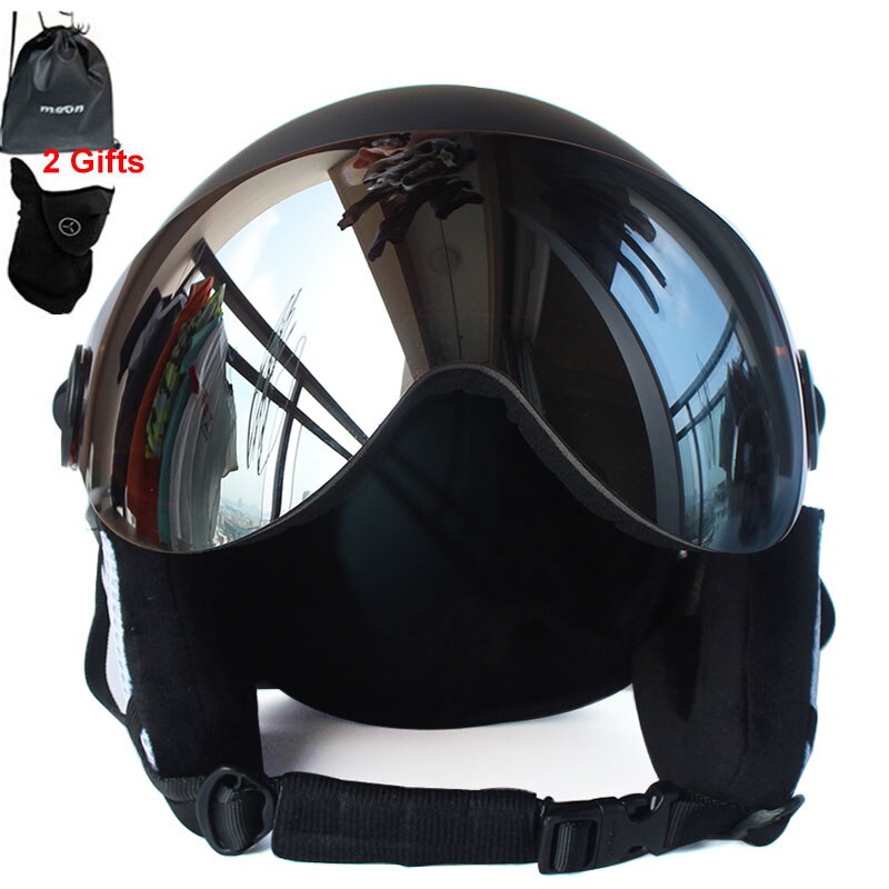 Maan integraal gevormde pc+eps skihelm met bril hoge skihelm sport skateboard ski snowboardhelmen heren: Zwart / M(55-58cm)
