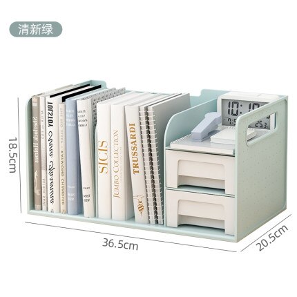 Porta-livros de plástico pp, termina com duas gavetas, suporte para livros, organizador e suporte para estudantes, mesa de escritório: B