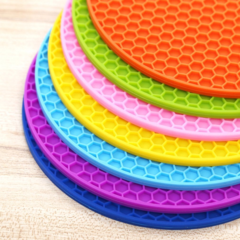 Multi-use Round Silicone Non-slip Heat Resistant Mat Hang Tableware Coaster Cushion Placemat Pot Holder