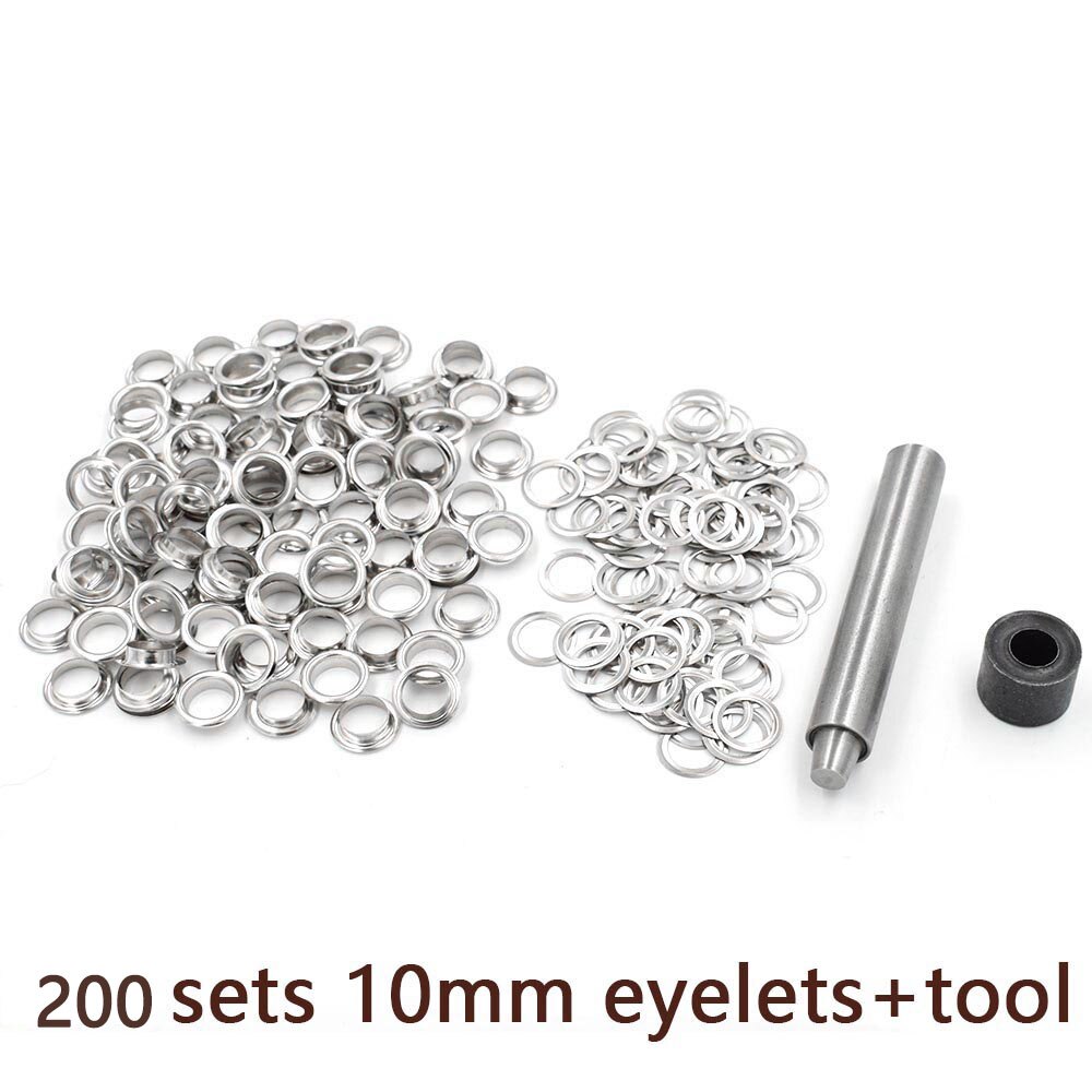 200 œillets métalliques de diamètre intérieur, 10mm, patchs, couture, accessoires pour vêtements, sacs et chaussures: 200sets and tools