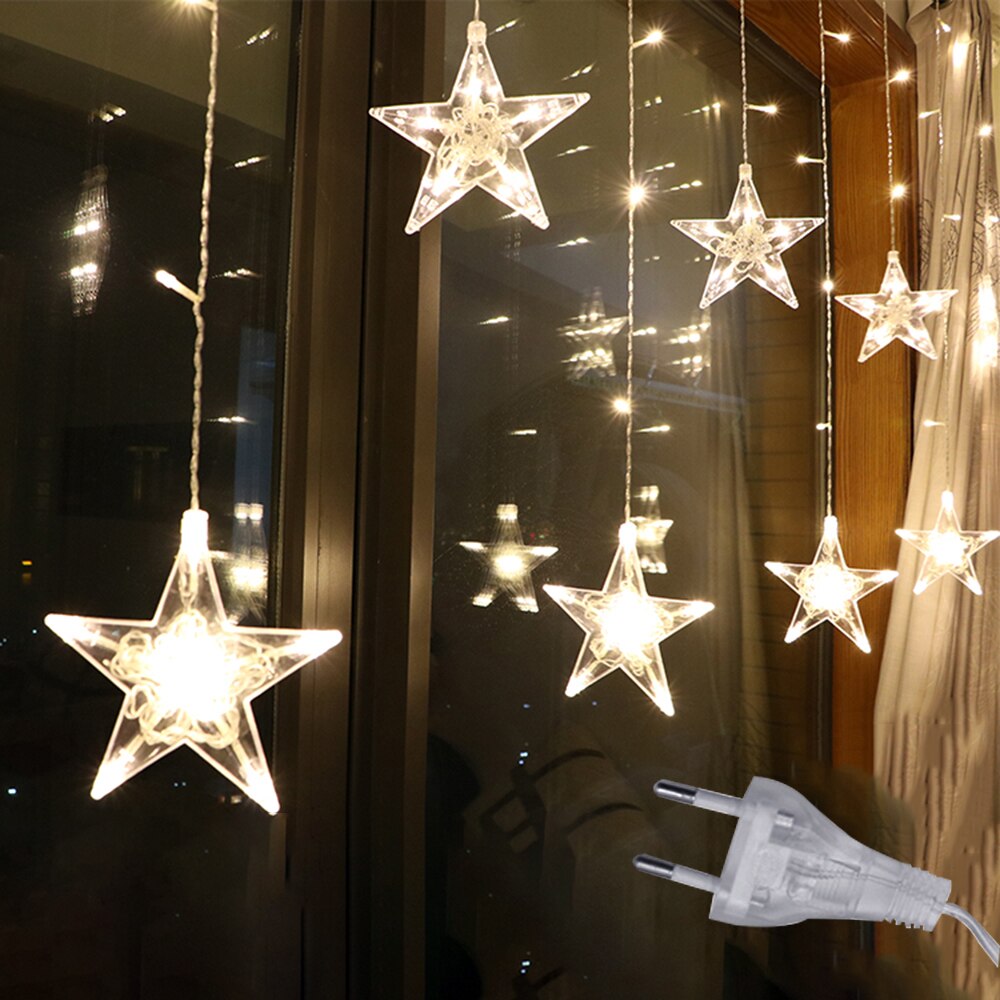 Rideau lumineux avec des étoiles goutte d&#39;eau, 2.5M, LED V, guirlande de noël dans l&#39;ue, décoration de fête de mariage et de: star Warm White