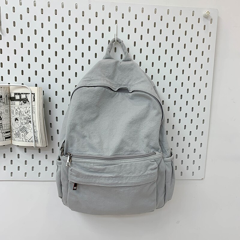 Eenvoudige Effen Kleur Canvas Rugzak Voor Vrouwen College Student Vintage Laptop Tas Kawaii Dames Rugzak Mode Schooltas: Gray