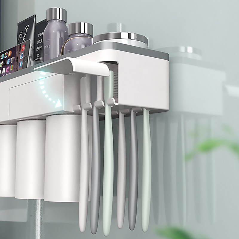 Badkamer Accessoires Tandenborstel Houder Set Tandpasta Organizer Tandenborstel Rack Wall Mount Magnetic Adsorptie Met Cup