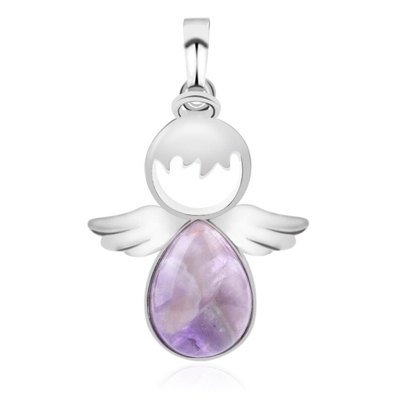 Collar con colgante de ala de Ángel de piedra de cristal Natural para hombre y mujer, fabricación de joyas, de Año , cadena de chacra, 2 unidades/bolsa: Amethyst