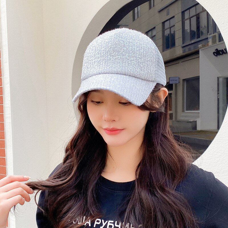 Gorra de béisbol de malla transpirable para mujer, gorro con lentejuelas, parasol, sombreros de Sol para viajes al aire libre, visera ajustable