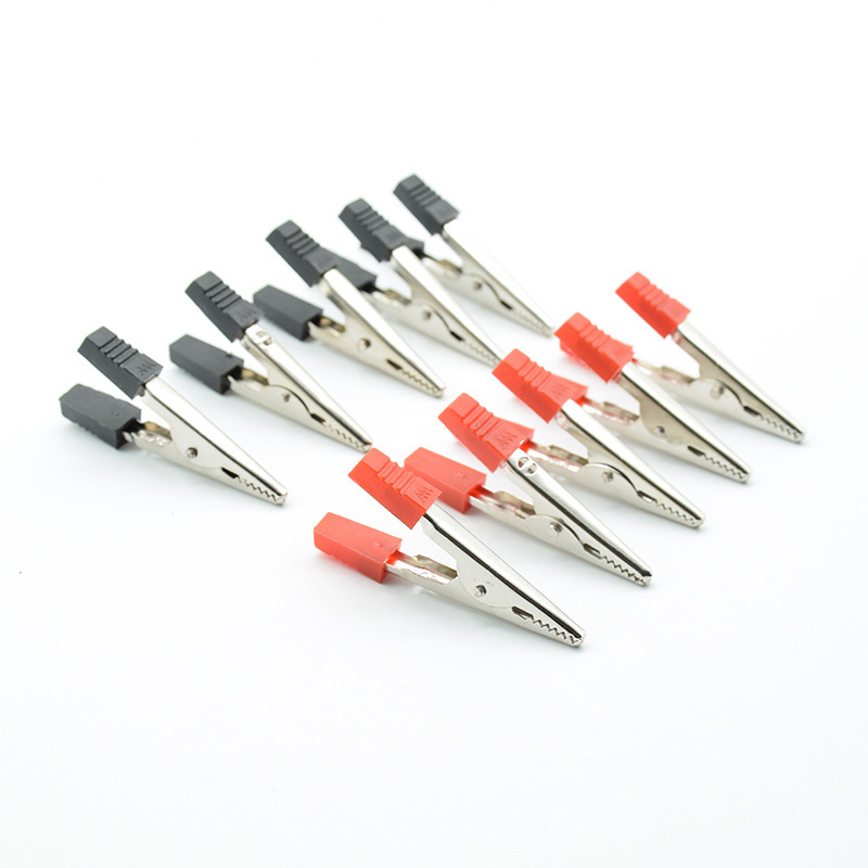 10pcs/lot Insulated Crocodile Clips Plastic Handle Cable Lead Testing Metal Alligator Clips Clamps 52mm Length