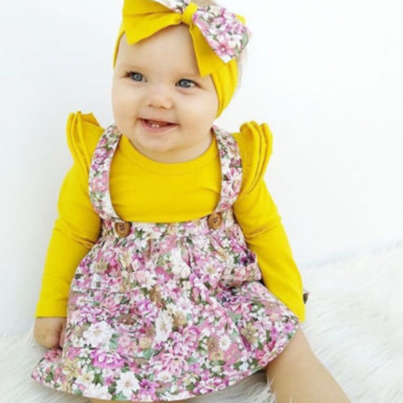 pudcoco Newborn Kid Baby Girl Floral Printed Clothes Party Princess Bib Strap Tutu Skirt Dress: 24M