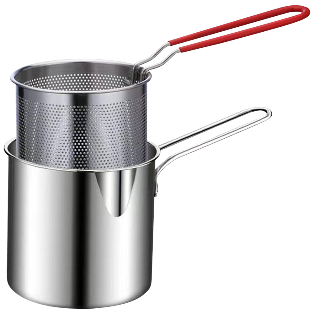 Poêle à frire profonde en acier inoxydable avec panier à passoire, marmite multifonctionnelle, friteuse à tempura, outils de cuisson frits jetables: WHITE