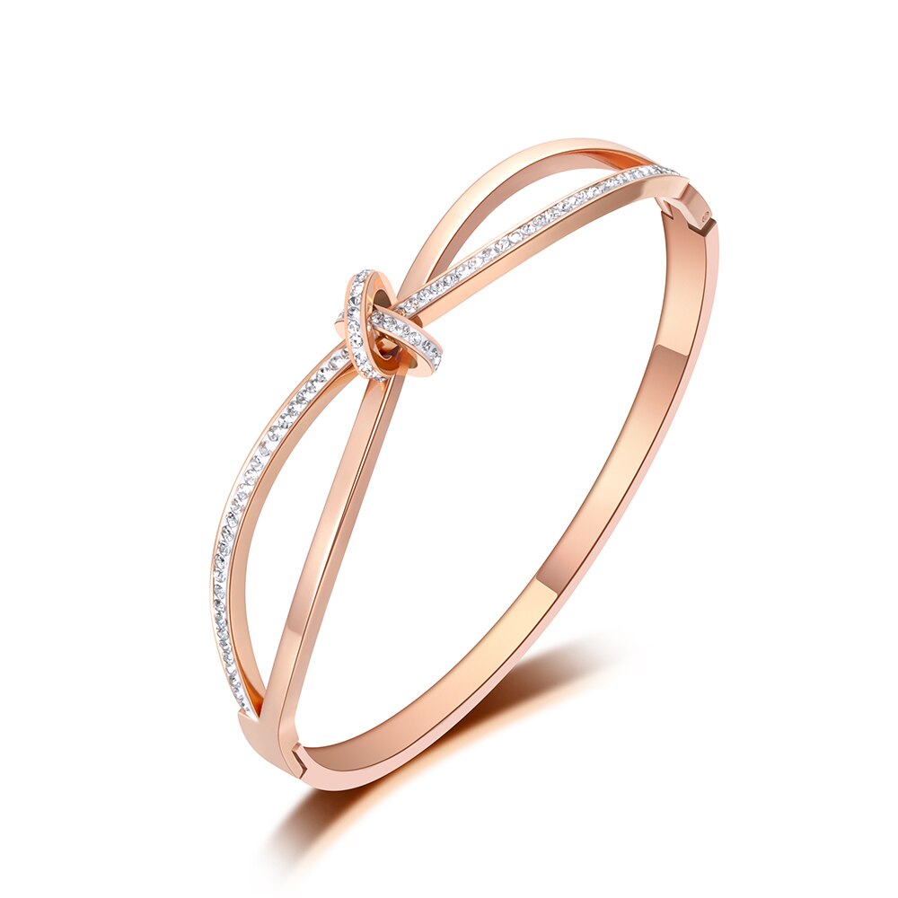 Pulseira de aço titânio aenine, bracelete feminino dourado rosa do casamento ab19094: Cor de rosa de Ouro